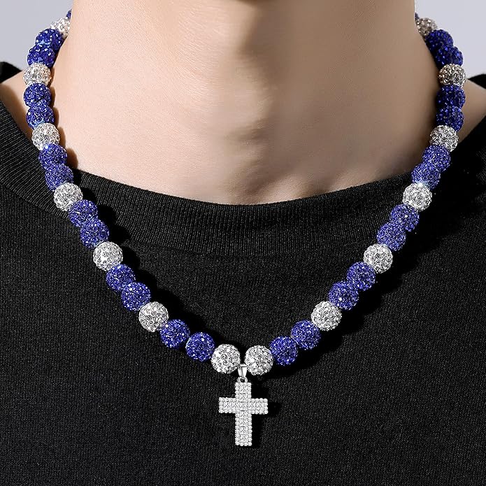 QINJIEJIE Baseball Necklace for Men Glitter Bling Rhinestone Beaded Collection Necklace for Women 16/18in Inspired Sports Jewelry Baseball Chain Cool Gifts for Baseball Players Team Lovers