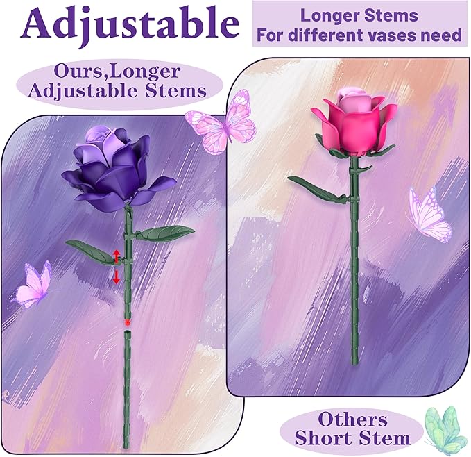 Purple Roses Flower Bouquet Building Sets, Gifts - Image 8
