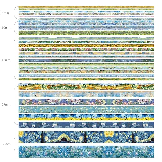 32 Rolls Washi Tape Set, Colored Van Gogh Patterns Decorative Masking Tape - Image 2