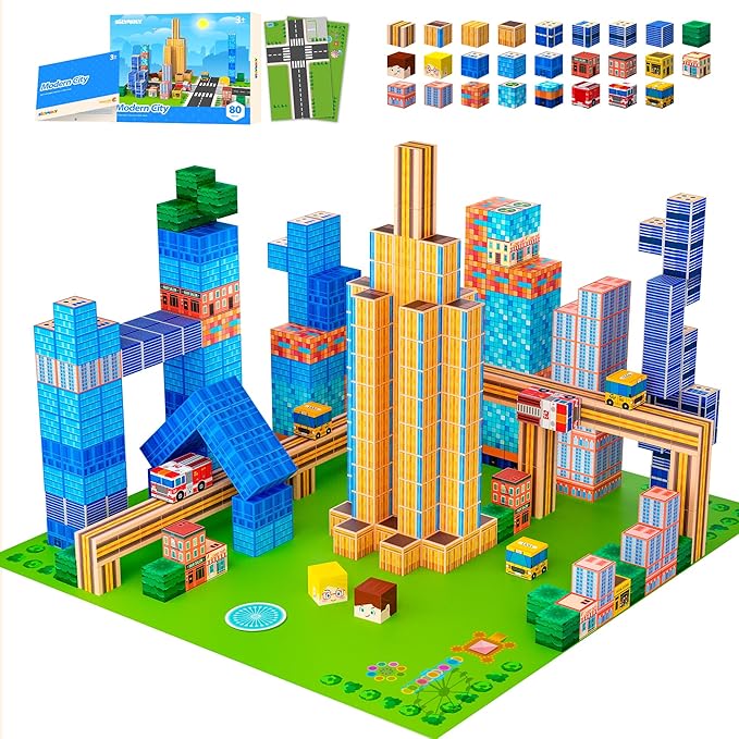 Magnetic Blocks, Modern City Edtion, Magnetic Building Cubes Boys & Girls Toys - Image 6