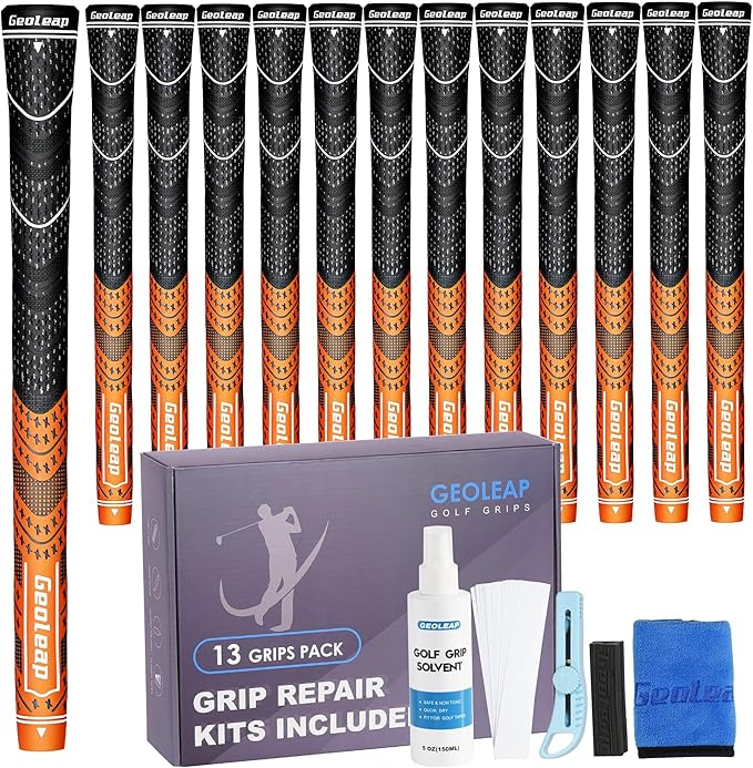 Geoleap Golf Grips Set of 13- Grips with Tapes and Grips with All Repair Kits for Choice,Hybrid Golf Club Grips All Weather Contral, High Feedback & Traction Golf Grips for Men and Women.