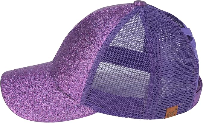 C.C Ponycap Messy High Bun Ponytail Adjustable Glitter Mesh Trucker Baseball Cap