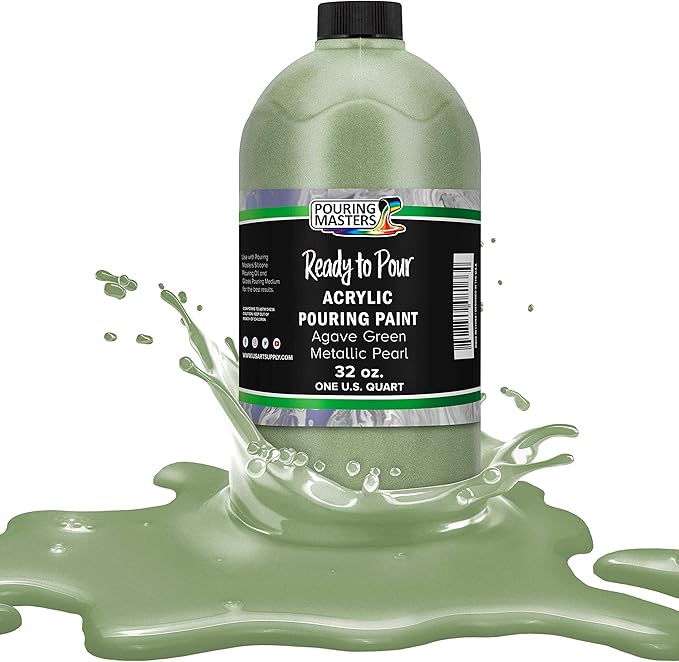 Pouring Masters Agave Green Metallic Pearl Ready to Pour Acrylic Pouring Paint by USArtSupply