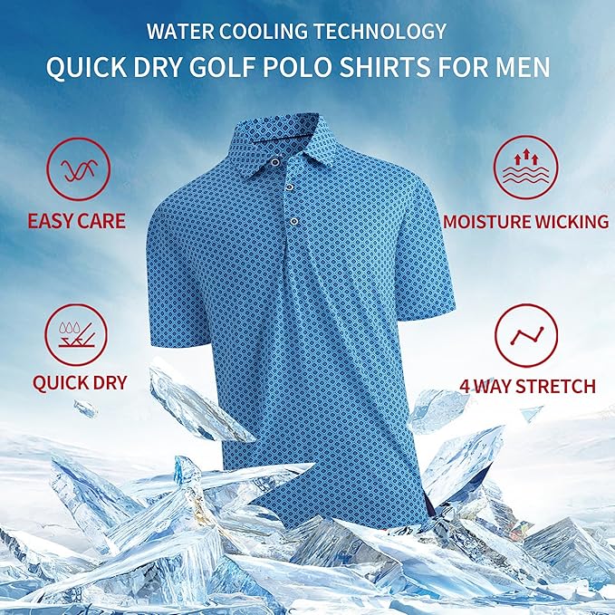 SAMERM Golf Shirts for Men Super Stretch Jacquard Dry Fit Golf Polo Moisture Wicking Short Sleeve Polo Shirts for Men