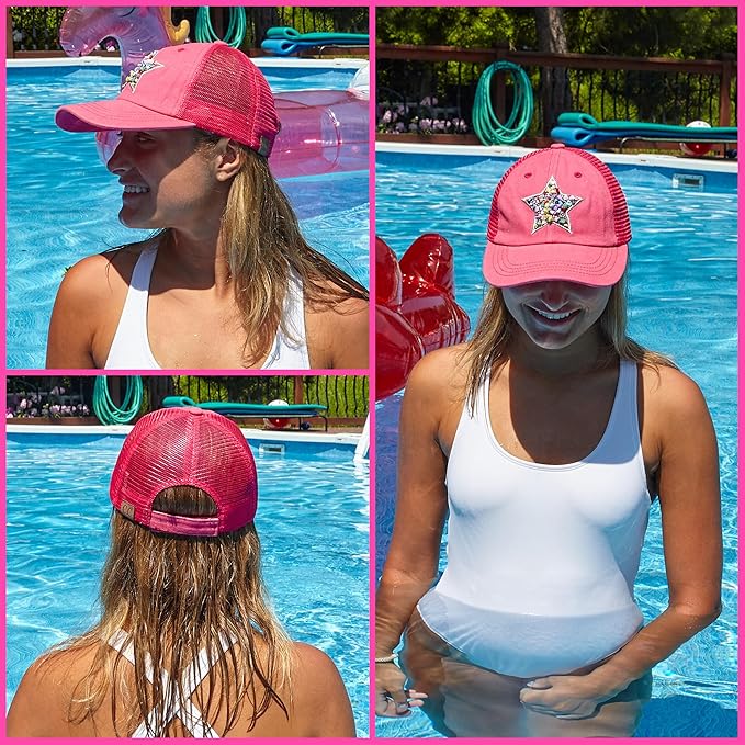 Funky Junque Trucker Hat for Women – Distressed Low Profile Western Camo Baseball Cap with Mesh, Trendy and Adjustable Fit