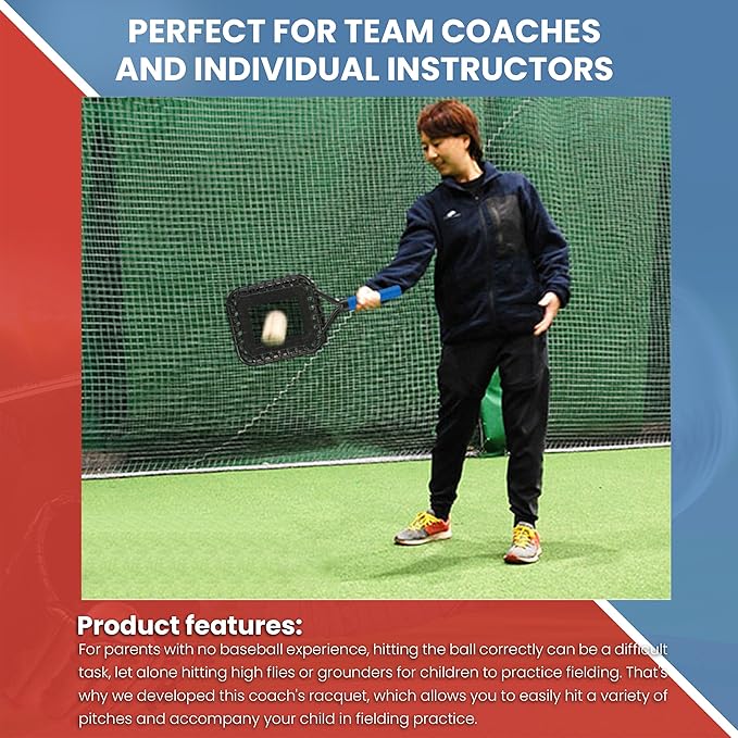Baseball Racket for Fly Balls: Fungo Racket Baseball/Baseball Racket for Coaches and Parents to Help Players Practice Hitting Grounders and Pop Flies (New)