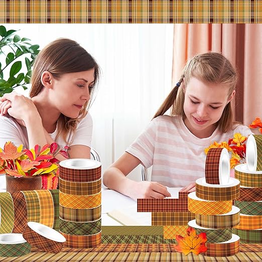 12 Pcs Thanksgiving Washi Tape Plaid Pattern Masking Tape Decorations - Image 7