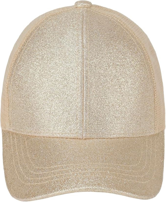 C.C Ponycap Messy High Bun Ponytail Adjustable Glitter Mesh Trucker Baseball Cap