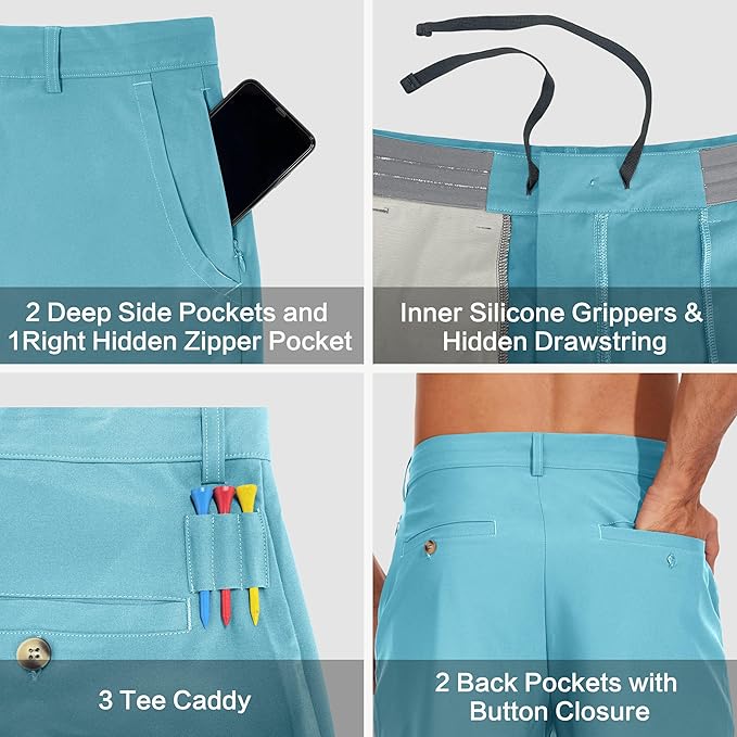 JWM Mens 7"/9" Stretch Golf Shorts - Lightweight Hybrid Casual Dress Work Flat Front Shorts with 5 Pockets Quick Dry UPF50