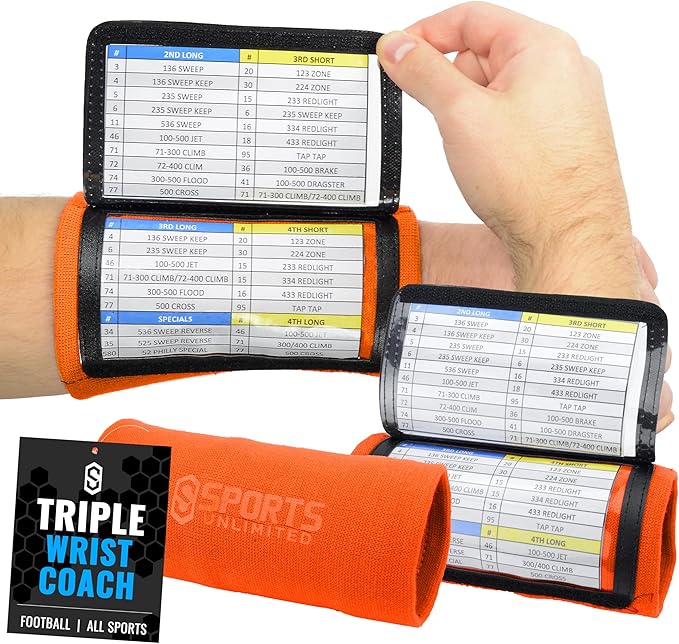 Sports Unlimited Youth Triple Wrist Coach, Football Wristbands for Plays, Baseball Wristbands, QB Arm Bands