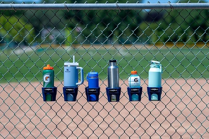 Fence Cup Holder | Drink Holder for Chain Link Fence | Fits Stanley, Yeti & Gatorade | Baseball Dugout, Softball, Pickleball & Tennis | Made in USA | The Fence Buddy (Dark Blue)