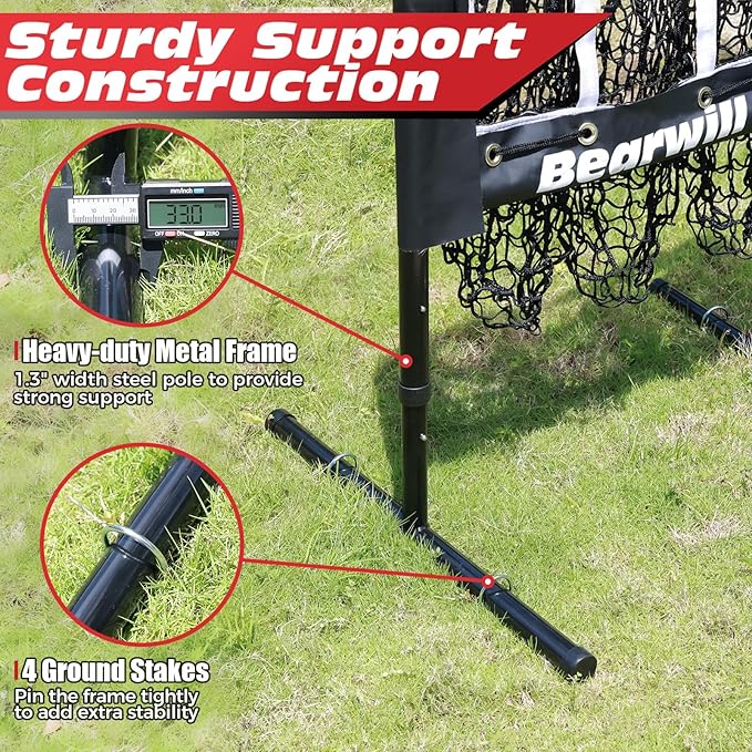 Bearwill Pitching Net, 9 Hole Pitching Net with Strike Zone, Baseball Softball Pitching Target with Adjustable Height, Baseball Pitcher Throwing Practice Training Equipment for All Skill Levels