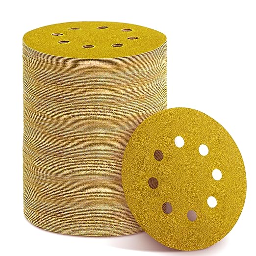 150PCS Gold Sanding Discs Set, 5-Inch 8-Hole Sandpaper by YEHBS