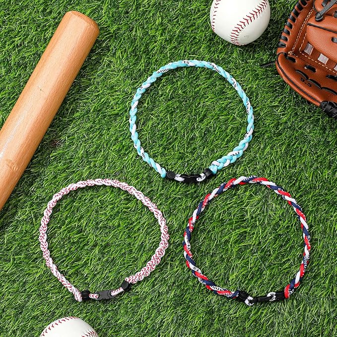 Junkin Baseball Necklaces Three Braided Rope Titanium Necklace for Fans Team Gifts Boys Men Player Softball Sports