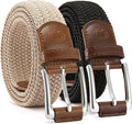 CHAOREN Stretch Belt Men 2 Pack - 1 3/8" Braided Golf Belts For Men - Casual Elastic For Pants and Jeans