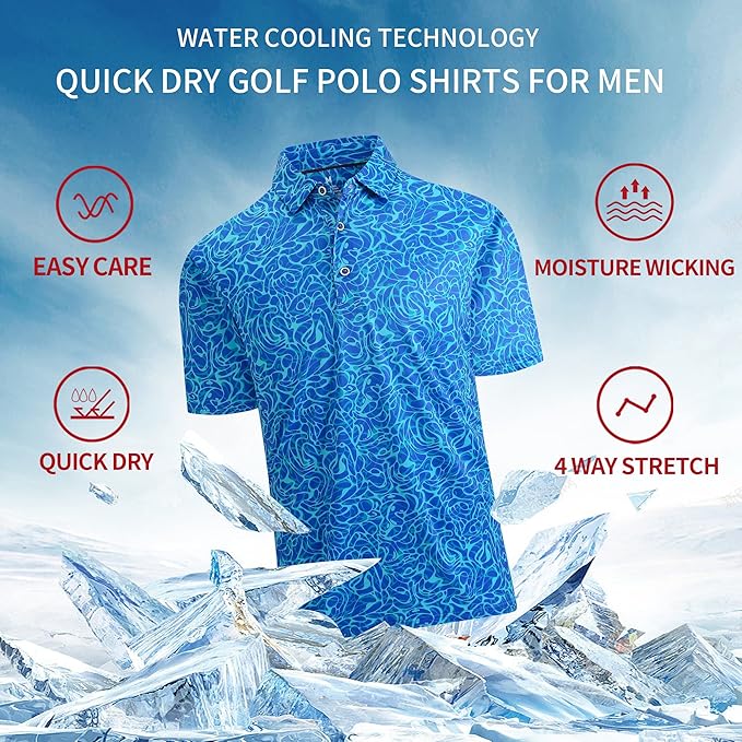 SAMERM Golf Shirts for Men Super Stretch Jacquard Dry Fit Golf Polo Moisture Wicking Short Sleeve Polo Shirts for Men