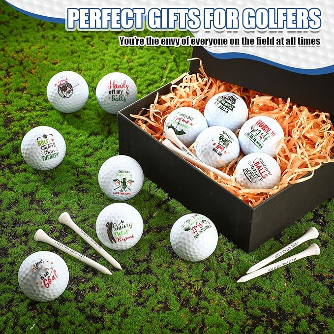 MiniInflat 18 Pcs Funny Golf Balls Gifts Set 12 Humor Golf Balls and 6 Tees for Men Women Coworkers Employees Golfers Birthday Retirement