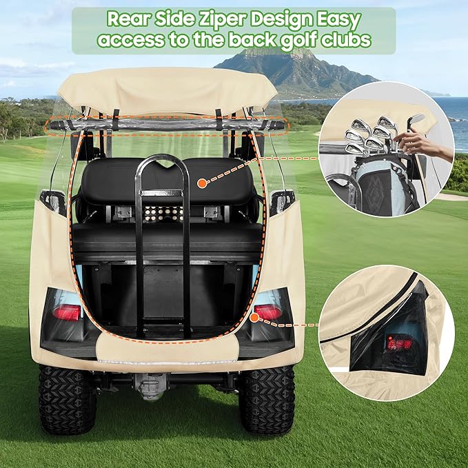 10L0L 4-Passengers Golf Cart Enclosure for Club Car Precedent 57" Short Roof, 600D Waterproof Clear Rain Cover with Security Side Mirror Openings, All Weather Waterproof Snowproof Driving Covers