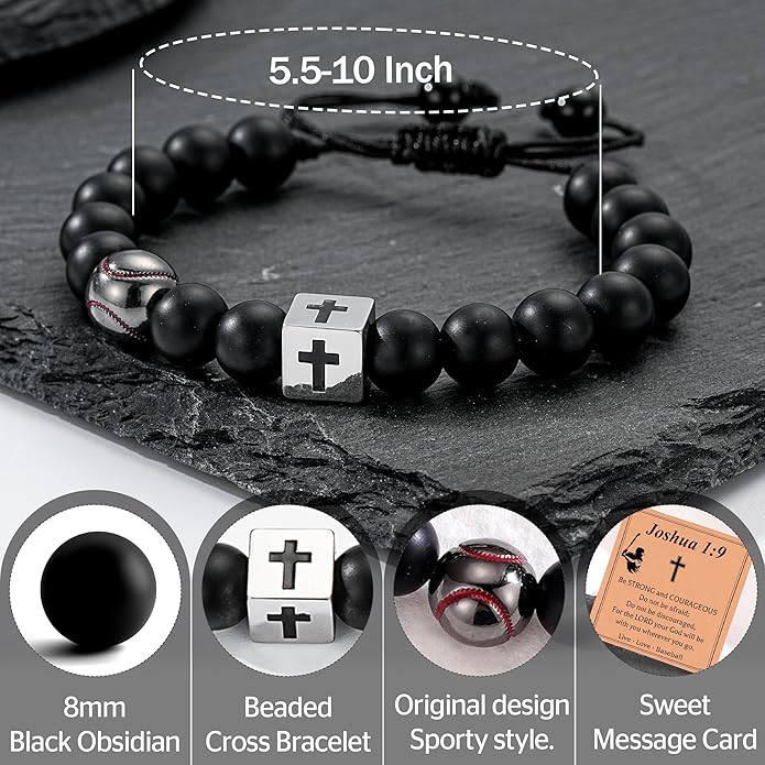 Soccer/Football/Basketball/Baseball Bracelet for Boys, Cross Beaded Bracelet Gifts for Men Boys Teen Son Grandson Players Team Fan Brother Nephew,Graduation Gifts