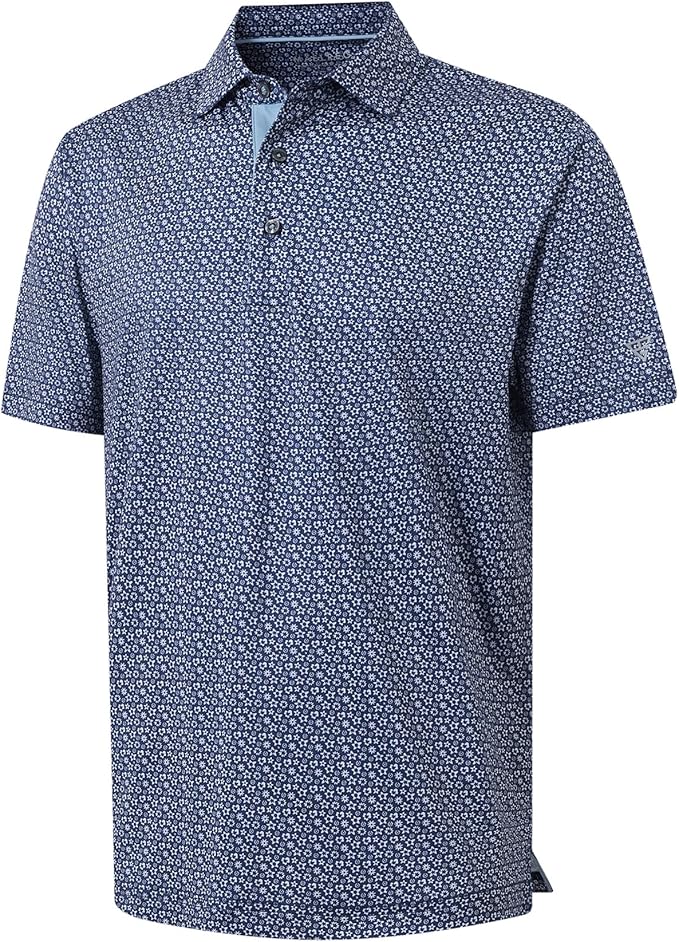 M MAELREG Mens Golf Shirt Short Sleeve Dry Fit Print Moisture Wicking Performance Patterns Collared Polo Shirt