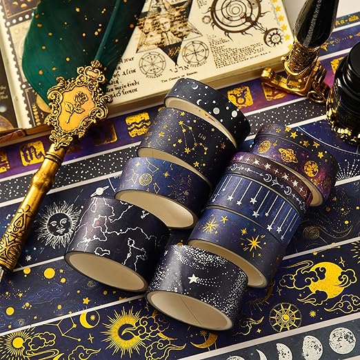 20 Rolls Galaxy Washi Tape Set Stars Arts Adhesive Tapes Gold Silver Foil - Image 6