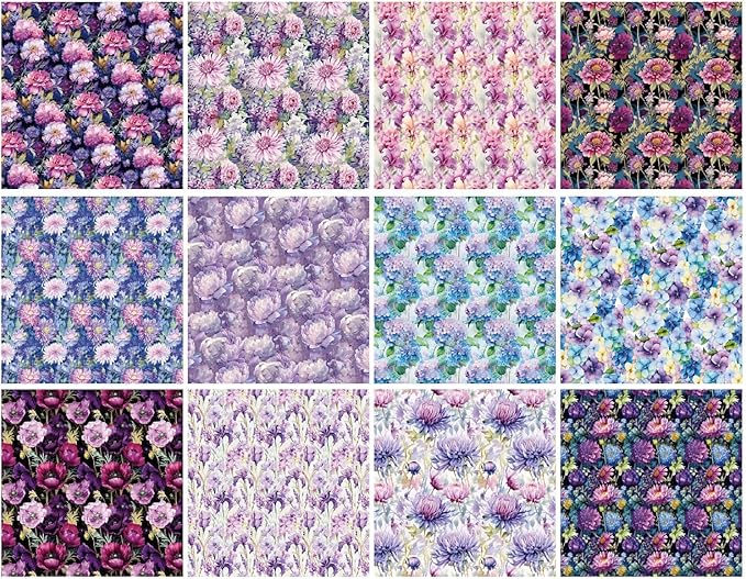 Purple Floral Scrapbook Paper Pad Color Flower Patterned Paper 6×6, 24 Sheets - Image 5