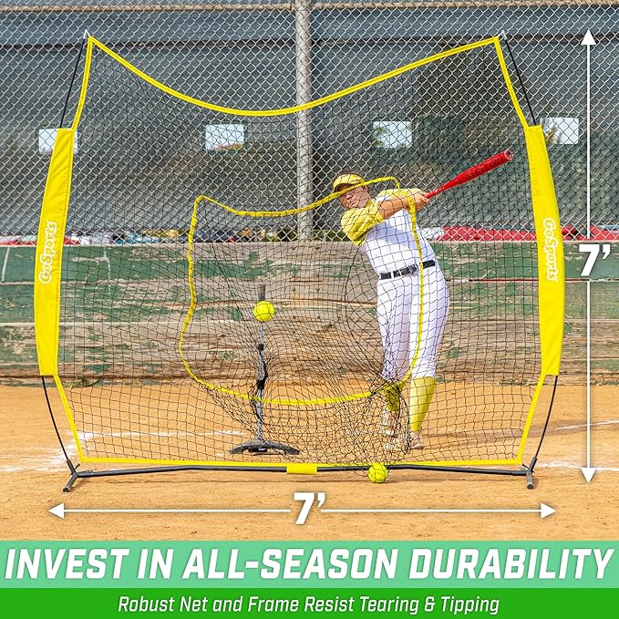 GoSports 7 x 7 ft Baseball & Softball Nets - Available in Team Colors - Batting & Pitching Net with Strike Zone