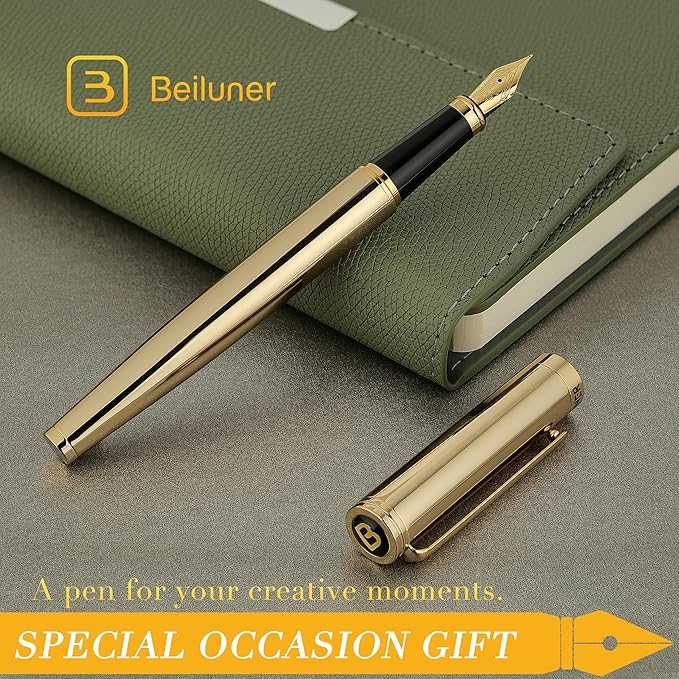 BEILUNER Gold Fountain Pen, Stunning Luxury Pens - Image 7