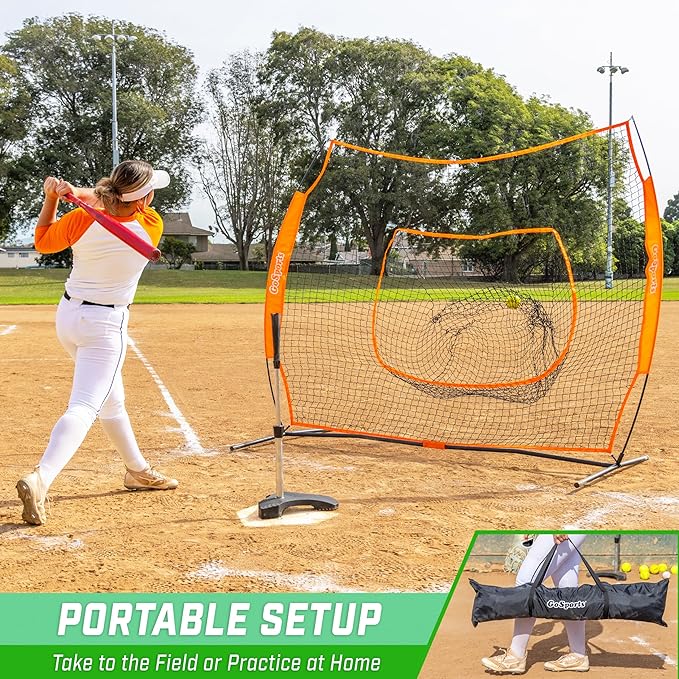 GoSports 7 x 7 ft Baseball & Softball Nets - Available in Team Colors - Batting & Pitching Net with Strike Zone