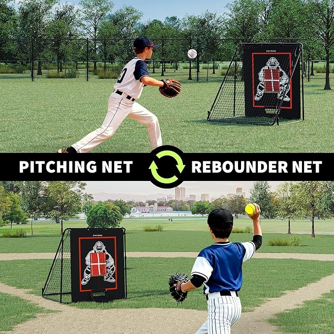 Garvee 2-in-1 Baseball Pitching and Rebounder Net, with Zone – Pitchback Trainer for Throwing, Fielding, and Practice Drills