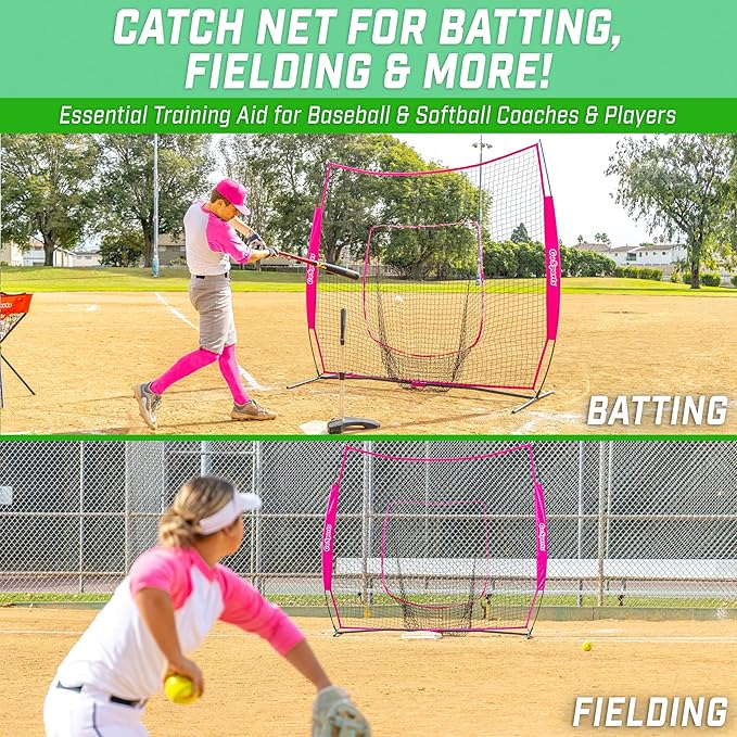 GoSports 7 x 7 ft Baseball & Softball Nets - Available in Team Colors - Batting & Pitching Net with Strike Zone