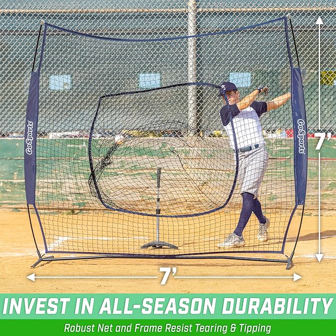 GoSports 7 x 7 ft Baseball & Softball Nets - Available in Team Colors - Batting & Pitching Net with Strike Zone