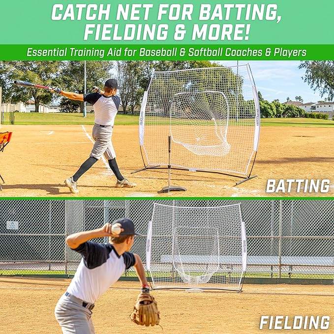 GoSports 7 x 7 ft Baseball & Softball Nets - Available in Team Colors - Batting & Pitching Net with Strike Zone