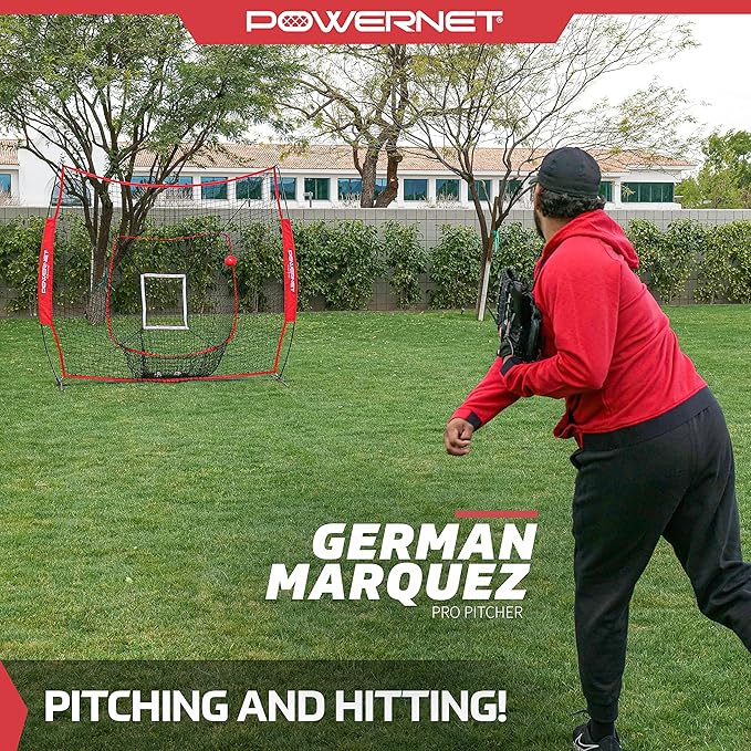 PowerNet Baseball Softball Practice Net 7x7 with Baseball Accessories for Practice Pitching, Batting & Fielding, Ball Caddy, Weighted Baseballs, Tee
