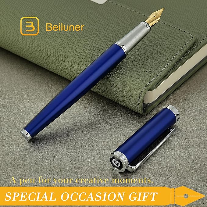 BEILUNER Luxury Fountain Pen Set, Solid 24K Gilded Medium Nib, Modern Classic - Image 7