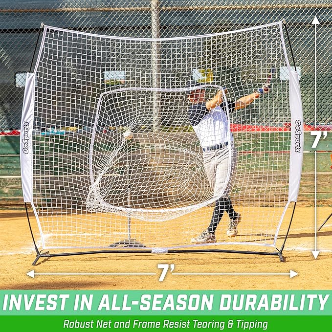 GoSports 7 x 7 ft Baseball & Softball Nets - Available in Team Colors - Batting & Pitching Net with Strike Zone