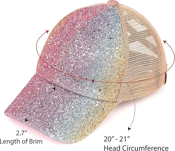 C.C Ponycap Messy High Bun Ponytail Adjustable Glitter Mesh Trucker Baseball Cap