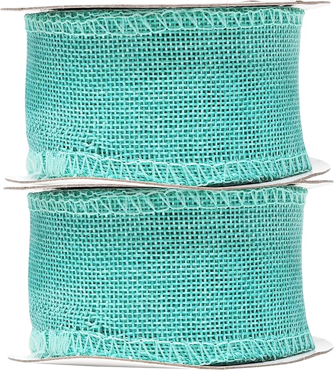 Mandala Crafts Turquoise Burlap Ribbon 2 Inches Wide Jute Ribbons - Image 2