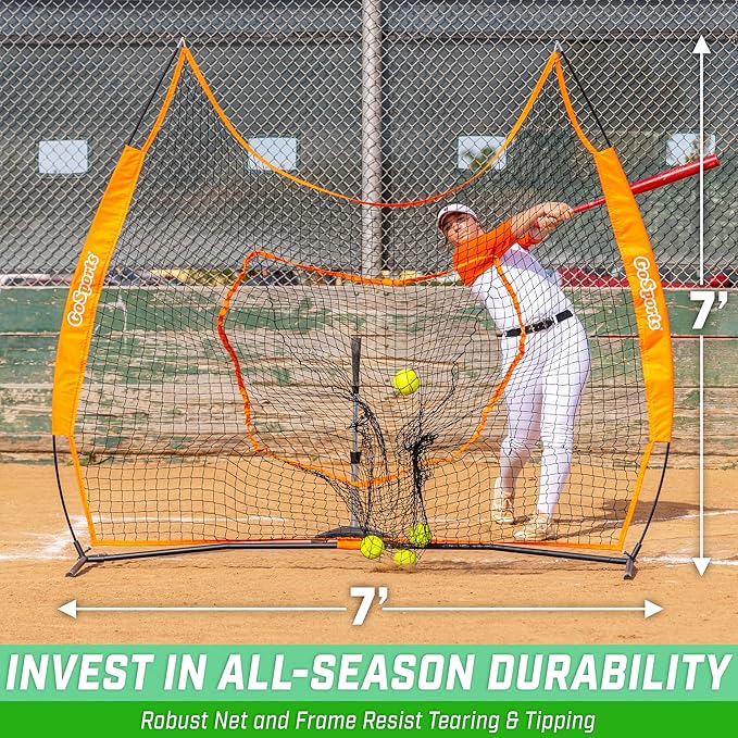 GoSports 7 x 7 ft Baseball & Softball Nets - Available in Team Colors - Batting & Pitching Net with Strike Zone
