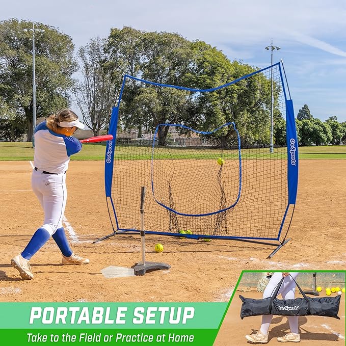 GoSports 7 x 7 ft Baseball & Softball Nets - Available in Team Colors - Batting & Pitching Net with Strike Zone