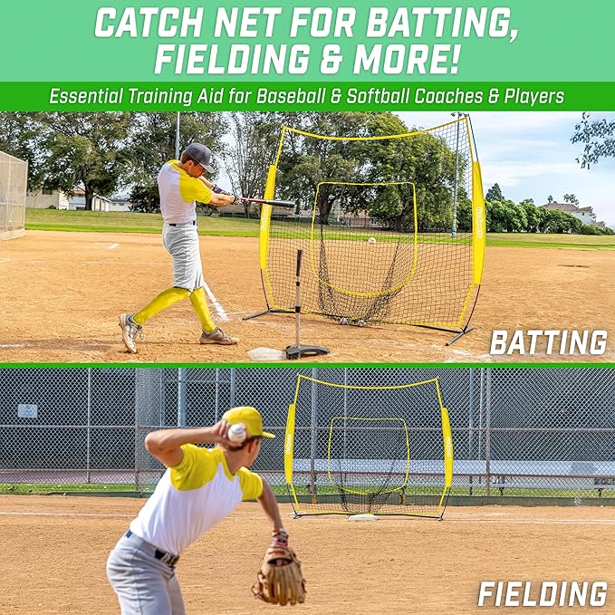 GoSports 7 x 7 ft Baseball & Softball Nets - Available in Team Colors - Batting & Pitching Net with Strike Zone