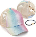 C.C Ponycap Messy High Bun Ponytail Adjustable Glitter Mesh Trucker Baseball Cap