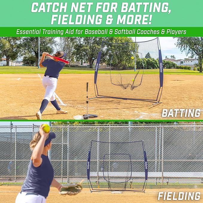 GoSports 7 x 7 ft Baseball & Softball Nets - Available in Team Colors - Batting & Pitching Net with Strike Zone