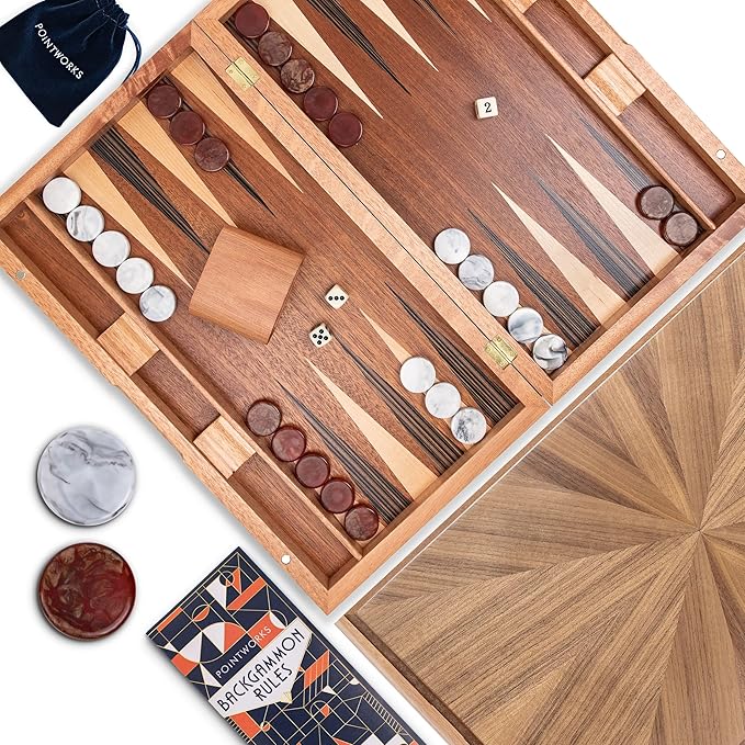 17 Inch Backgammon Sets for Adults. Beautiful Wood Inlaid Backgammon Board Game - Image 8