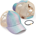 C.C Ponycap Messy High Bun Ponytail Adjustable Glitter Mesh Trucker Baseball Cap