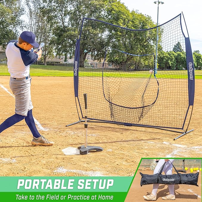 GoSports 7 x 7 ft Baseball & Softball Nets - Available in Team Colors - Batting & Pitching Net with Strike Zone