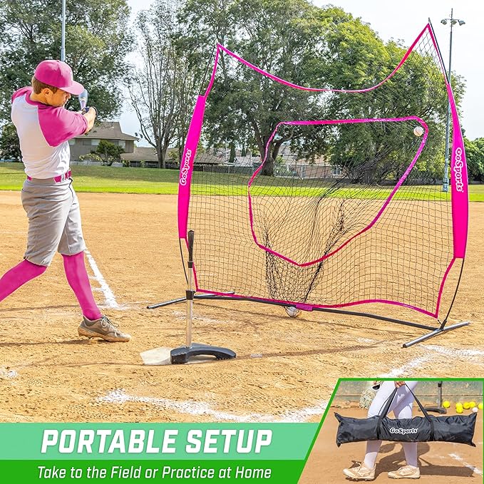 GoSports 7 x 7 ft Baseball & Softball Nets - Available in Team Colors - Batting & Pitching Net with Strike Zone