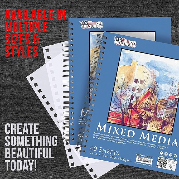 U.S. Art Supply 11"x14" Mixed Media Sketchbook, 2 Pack, 98 lb - Image 5
