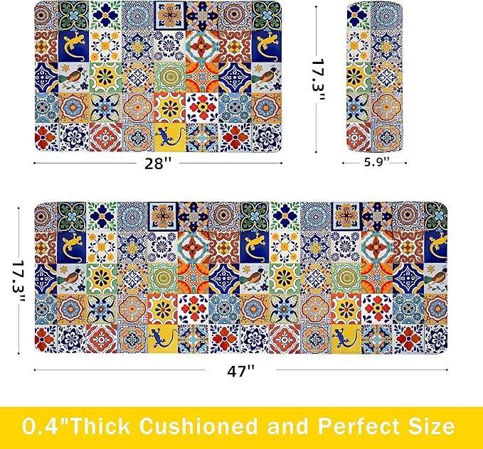 weesire Boho Kitchen Rugs Set 2 Pieces Memory Foam Colorful Ceramic Comfort - Image 2