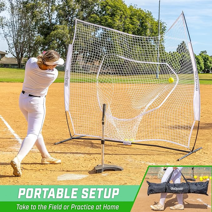 GoSports 7 x 7 ft Baseball & Softball Nets - Available in Team Colors - Batting & Pitching Net with Strike Zone